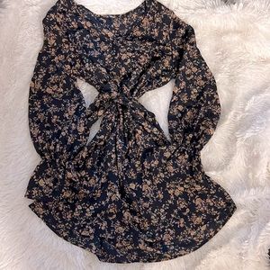 Shein Brown and Dark Blue Floral Dress